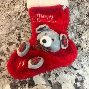 Vintage Red Christmas Stocking with Bear